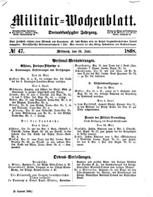 Militär-Wochenblatt Mittwoch 10. Juni 1868