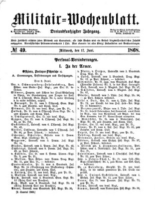 Militär-Wochenblatt Mittwoch 17. Juni 1868