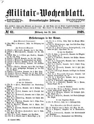 Militär-Wochenblatt Mittwoch 29. Juli 1868