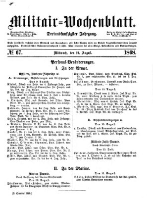 Militär-Wochenblatt Mittwoch 19. August 1868