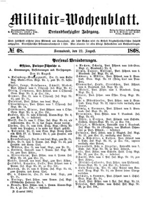 Militär-Wochenblatt Samstag 22. August 1868