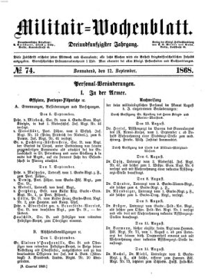 Militär-Wochenblatt Samstag 12. September 1868