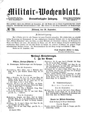 Militär-Wochenblatt Mittwoch 30. September 1868