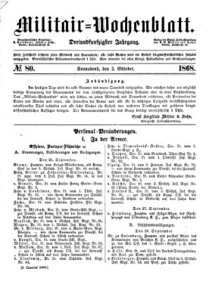 Militär-Wochenblatt Samstag 3. Oktober 1868