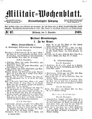 Militär-Wochenblatt Mittwoch 2. Dezember 1868