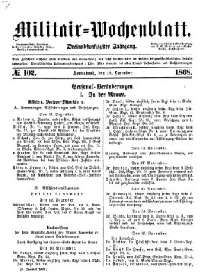 Militär-Wochenblatt Samstag 19. Dezember 1868