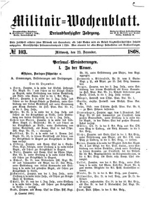 Militär-Wochenblatt Mittwoch 23. Dezember 1868