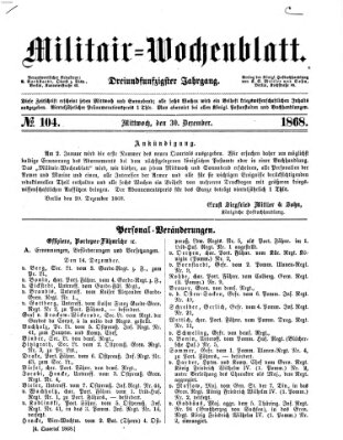 Militär-Wochenblatt Mittwoch 30. Dezember 1868