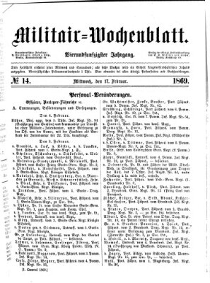 Militär-Wochenblatt Mittwoch 17. Februar 1869