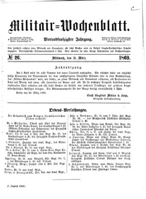 Militär-Wochenblatt Mittwoch 31. März 1869