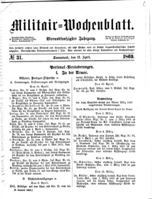 Militär-Wochenblatt Samstag 17. April 1869