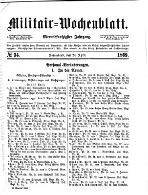 Militär-Wochenblatt Samstag 24. April 1869