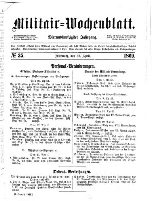 Militär-Wochenblatt Mittwoch 28. April 1869