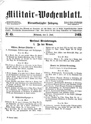 Militär-Wochenblatt Mittwoch 2. Juni 1869