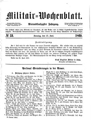 Militär-Wochenblatt Sonntag 27. Juni 1869