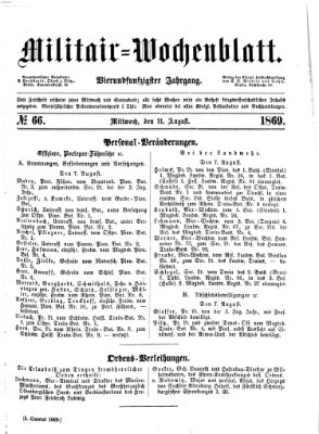 Militär-Wochenblatt Mittwoch 11. August 1869