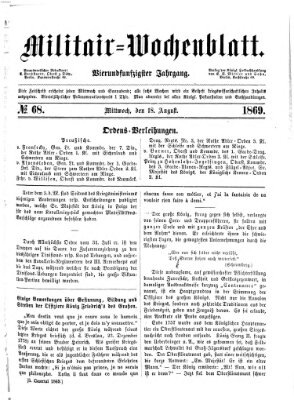 Militär-Wochenblatt Mittwoch 18. August 1869