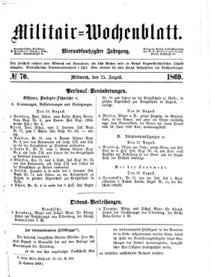 Militär-Wochenblatt Mittwoch 25. August 1869