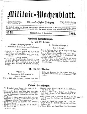 Militär-Wochenblatt Mittwoch 1. September 1869