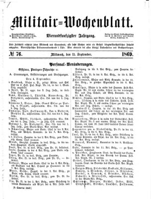 Militär-Wochenblatt Mittwoch 15. September 1869