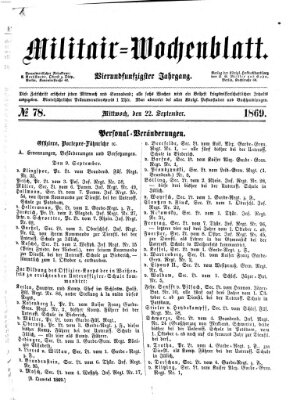 Militär-Wochenblatt Mittwoch 22. September 1869