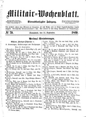 Militär-Wochenblatt Samstag 25. September 1869