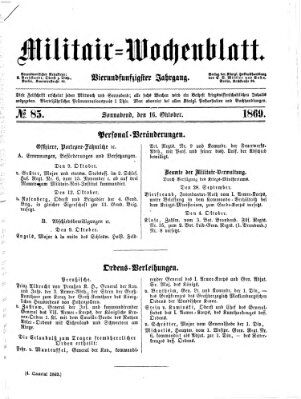 Militär-Wochenblatt Samstag 16. Oktober 1869