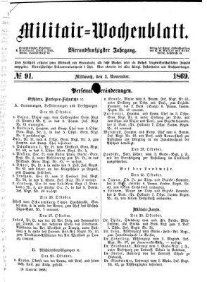 Militär-Wochenblatt Mittwoch 3. November 1869