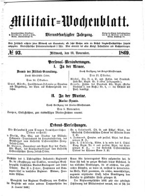 Militär-Wochenblatt Mittwoch 10. November 1869