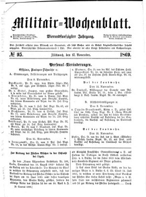 Militär-Wochenblatt Mittwoch 17. November 1869