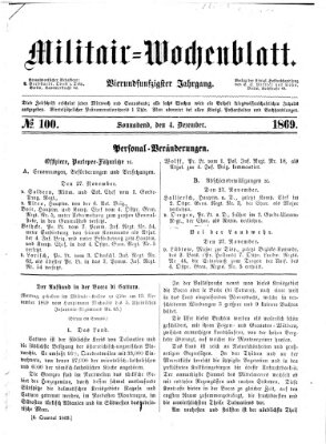 Militär-Wochenblatt Samstag 4. Dezember 1869