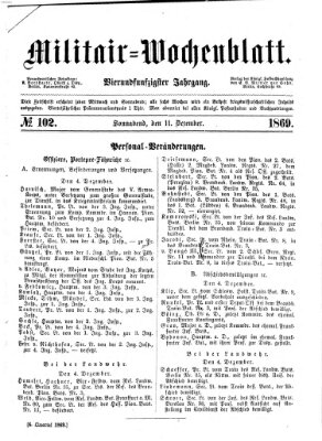 Militär-Wochenblatt Samstag 11. Dezember 1869