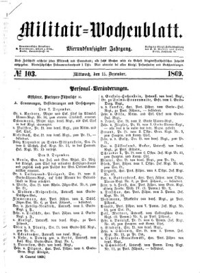 Militär-Wochenblatt Mittwoch 15. Dezember 1869