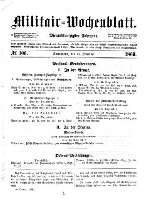 Militär-Wochenblatt Samstag 25. Dezember 1869
