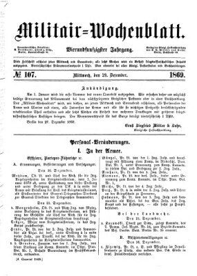 Militär-Wochenblatt Mittwoch 29. Dezember 1869