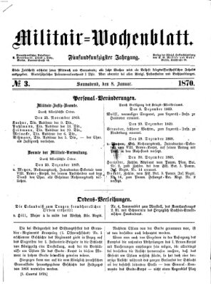 Militär-Wochenblatt Samstag 8. Januar 1870