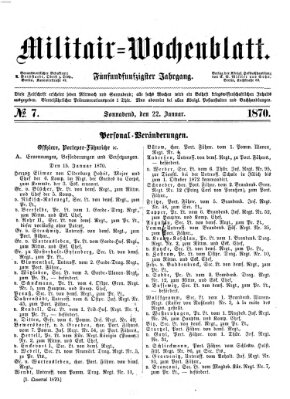 Militär-Wochenblatt Samstag 22. Januar 1870