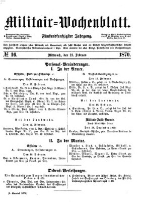 Militär-Wochenblatt Mittwoch 23. Februar 1870