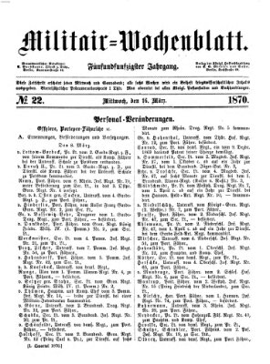 Militär-Wochenblatt Mittwoch 16. März 1870