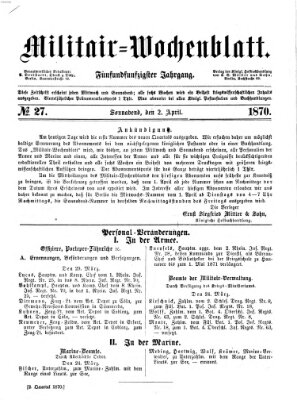 Militär-Wochenblatt Samstag 2. April 1870