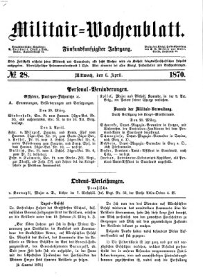 Militär-Wochenblatt Mittwoch 6. April 1870