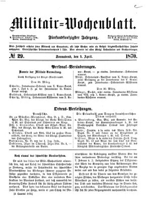 Militär-Wochenblatt Samstag 9. April 1870