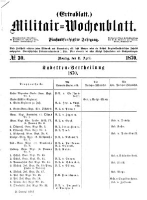 Militär-Wochenblatt Montag 11. April 1870