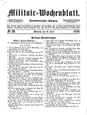 Militär-Wochenblatt Mittwoch 20. April 1870