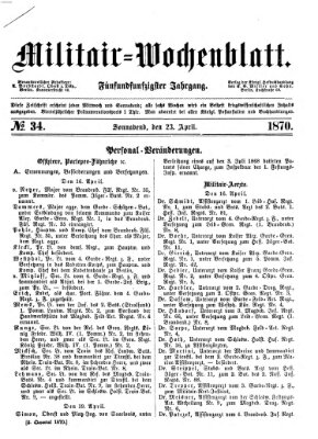 Militär-Wochenblatt Samstag 23. April 1870