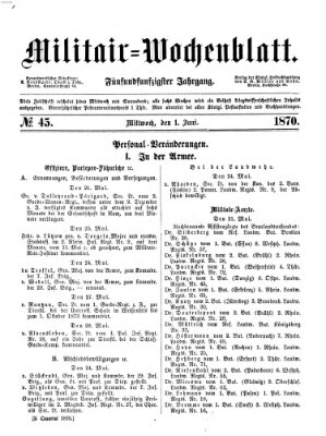 Militär-Wochenblatt Mittwoch 1. Juni 1870