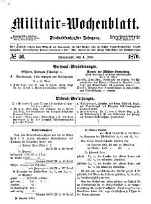 Militär-Wochenblatt Samstag 4. Juni 1870