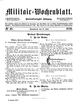 Militär-Wochenblatt Samstag 11. Juni 1870