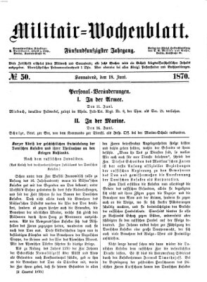 Militär-Wochenblatt Samstag 18. Juni 1870