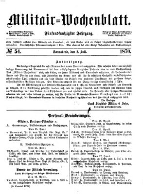 Militär-Wochenblatt Samstag 2. Juli 1870